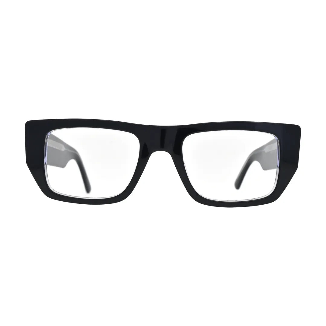 Black and Crystal Chunky Wide-Temple Glasses for Women V060 – front view