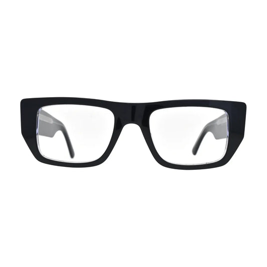 Black and Crystal Chunky Wide-Temple Glasses for Women V060 – front view
