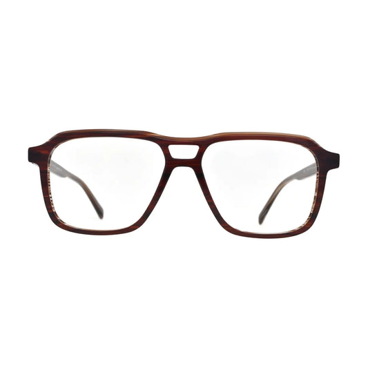 Chestnut Brown Horn Double Bridge Aviator Glasses for Women V062 – front view