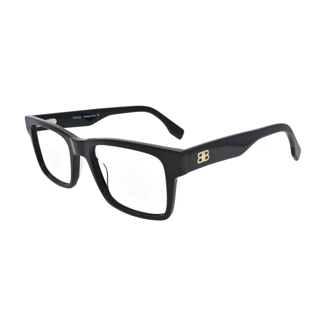 Black Small Rectangle Glasses with Gold Temple Emblem for Women V063 – angled side view