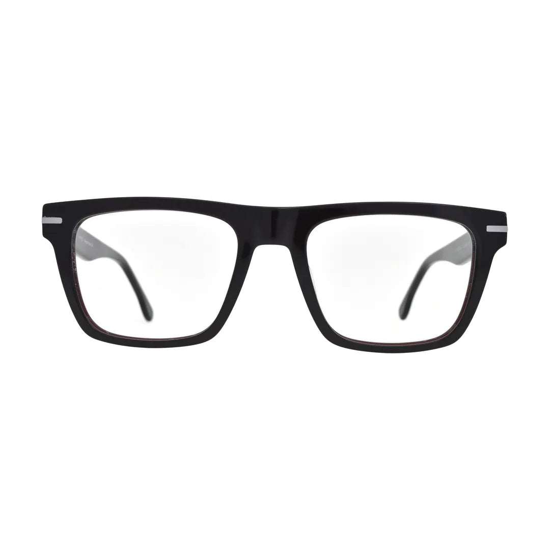 Black Square Glasses with Silver Bar Rivets for Women V064 – front view