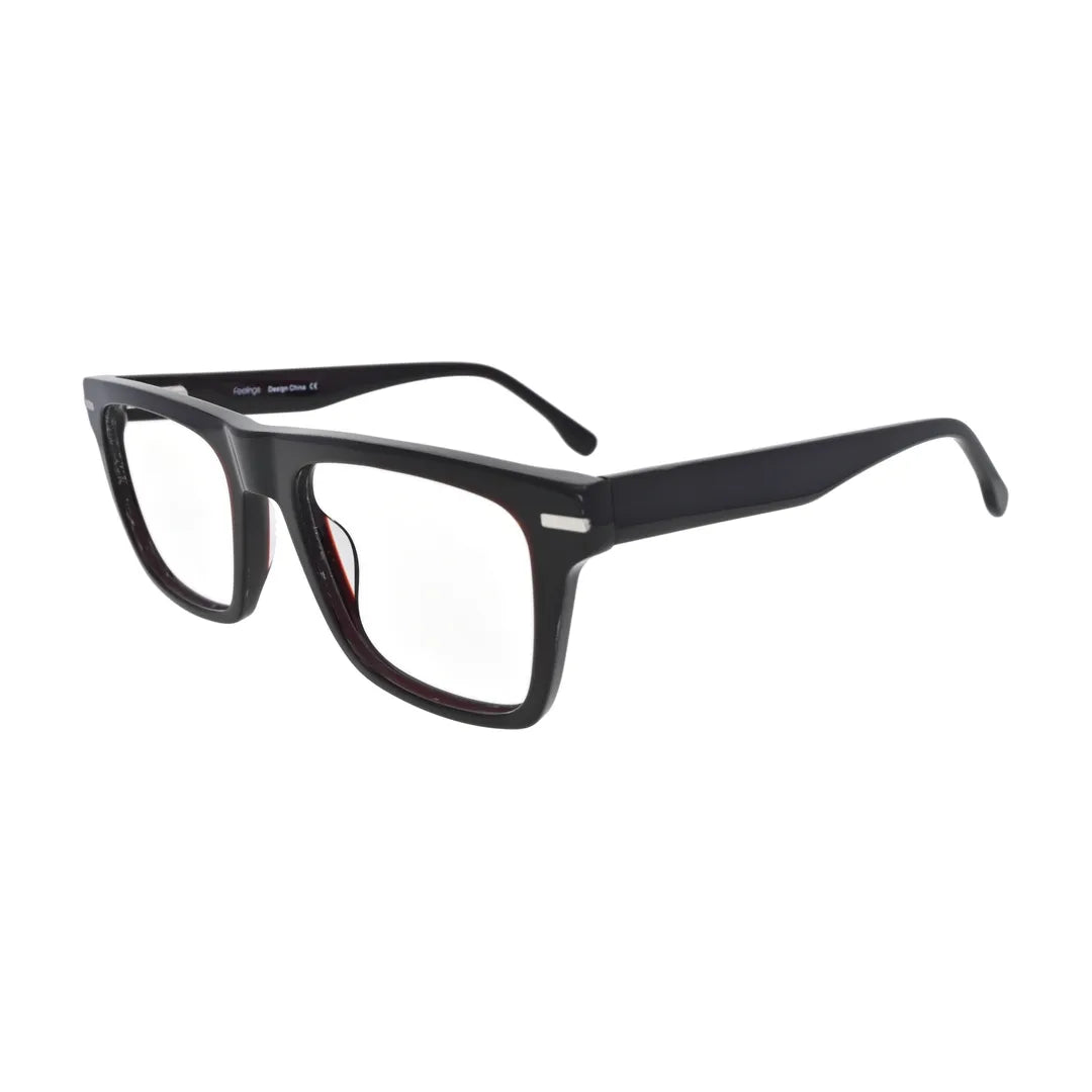 Black Square Glasses with Silver Bar Rivets for Women V064 – angled side view