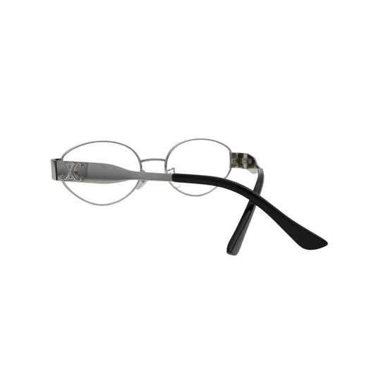 Silver Oval Metal Eyeglasses Frame with Wide Temples