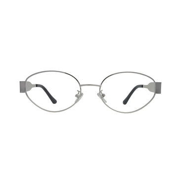 Silver Oval Metal Eyeglasses Frame with Wide Temples