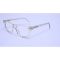 Elegant transparent eyeglasses with a soft champagne tone and gold accent detailing.