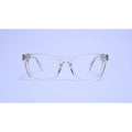 Elegant transparent eyeglasses with a soft champagne tone and gold accent detailing.