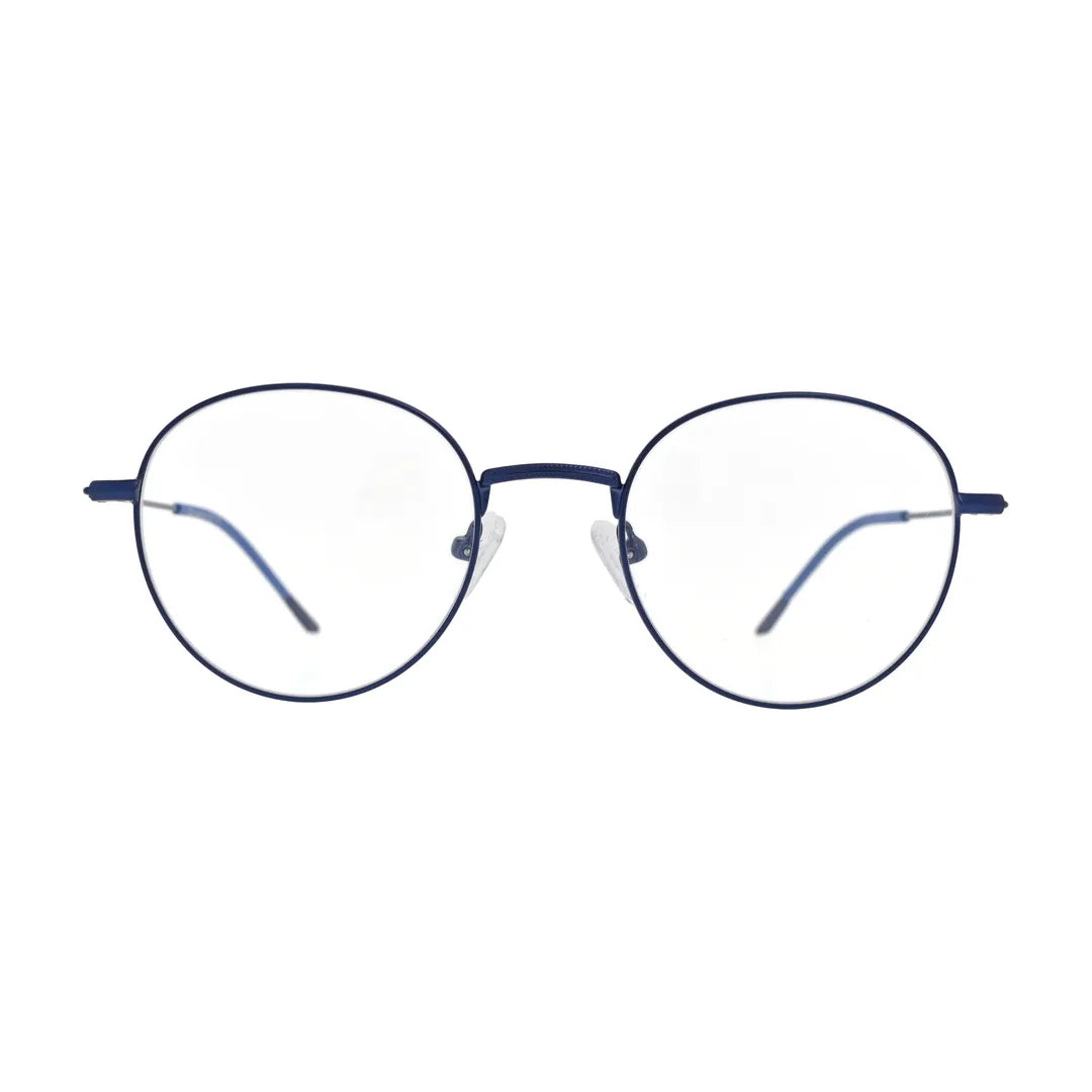 Blue round eyeglasses N100, navy panto frame, front view