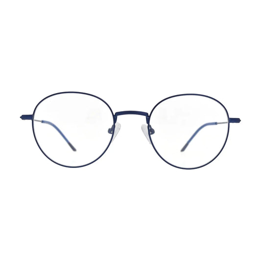 Blue round eyeglasses N100, navy panto frame, front view
