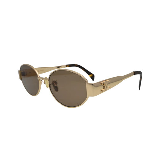 Gold Oval Sunglasses with Brown Lenses and Metal Frame