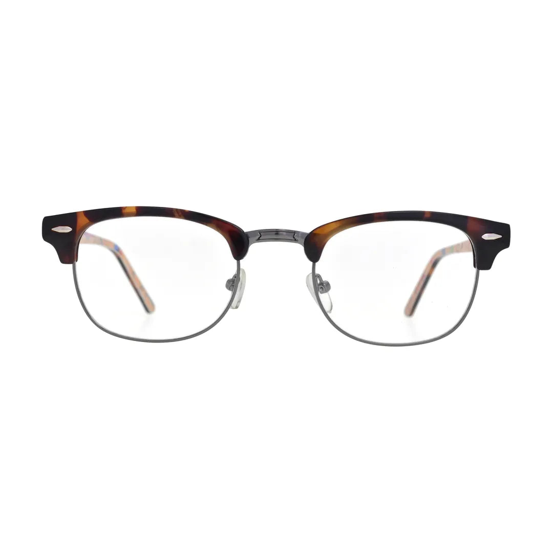 Tortoise clubmaster glasses N101, browline frame, front view