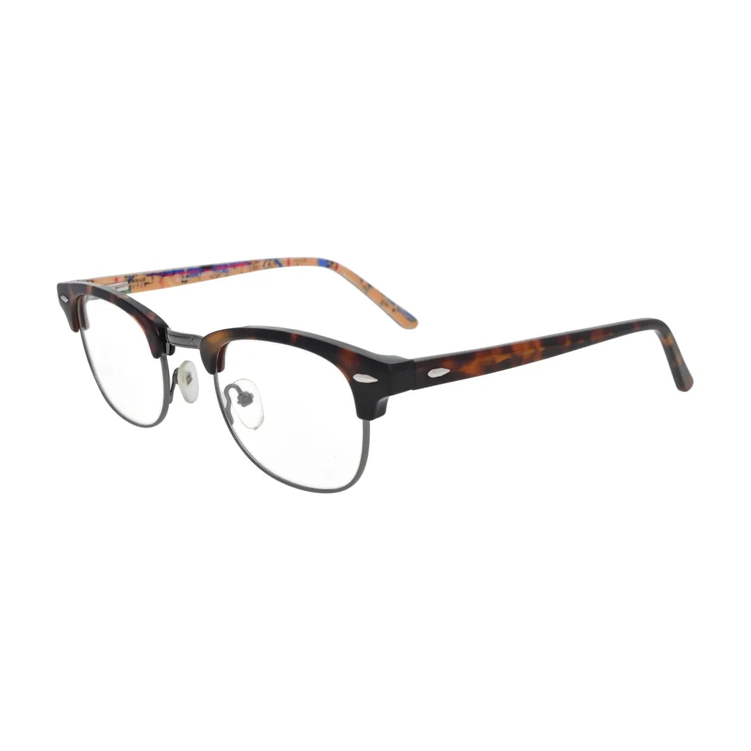 Tortoise clubmaster glasses N101, side view showing patterned temple