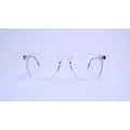 A sleek transparent frame with a modern rectangular shape and metal-core temples.