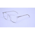 A sleek transparent frame with a modern rectangular shape and metal-core temples.