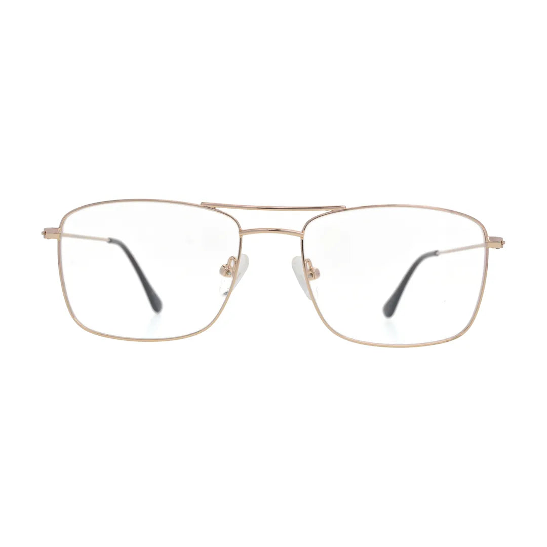 Gold double bridge glasses N102, rectangle pilot frame, front view