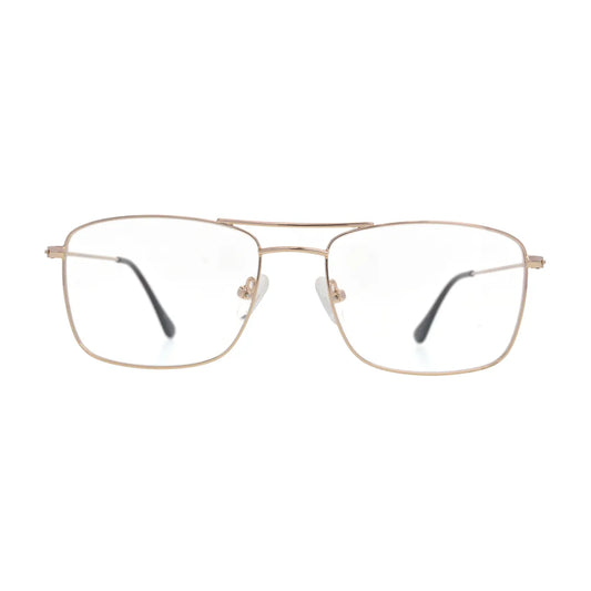 Gold double bridge glasses N102, rectangle pilot frame, front view