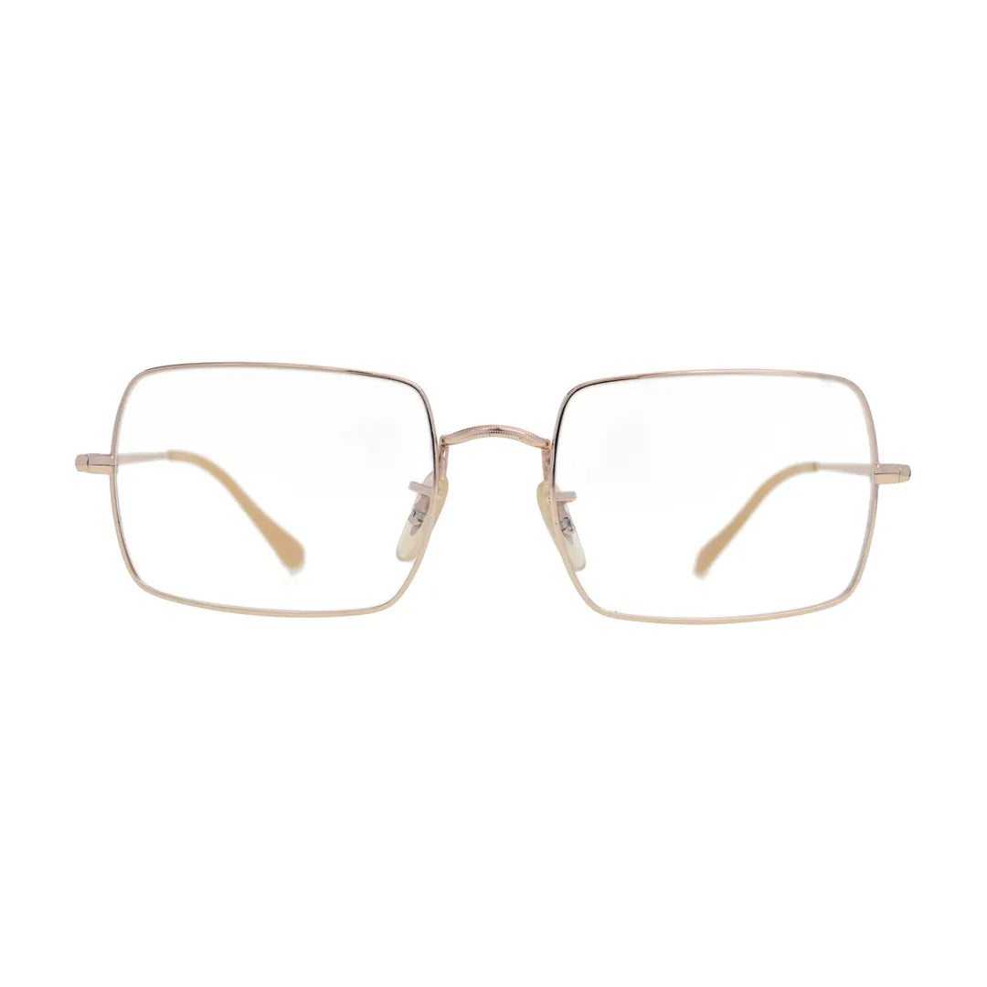 Light gold rectangle glasses N088 with rounded corners, front view