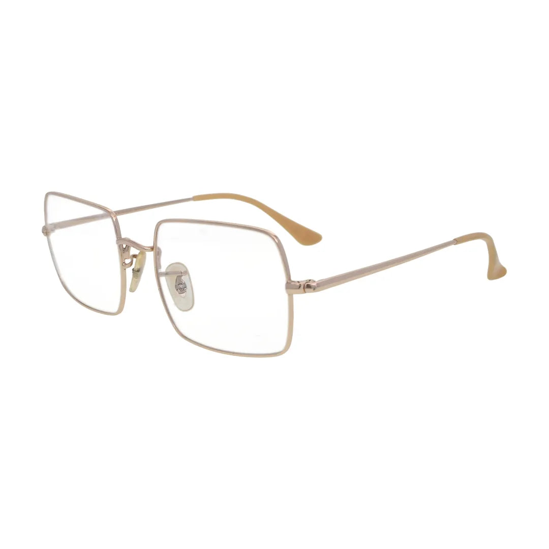 Light gold rectangle glasses N088, side view with beige tips