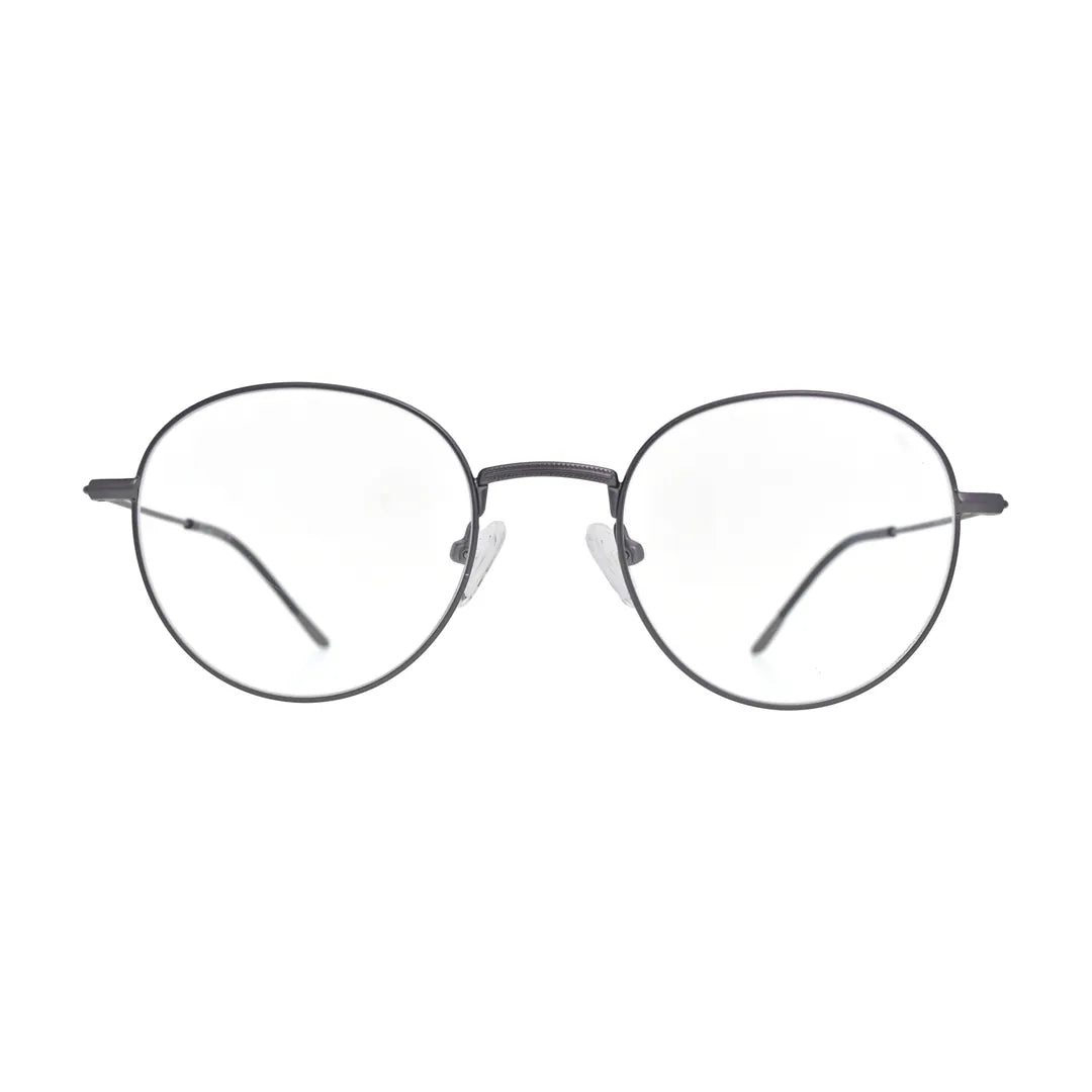 Grey round metal glasses N098, panto shape, front view