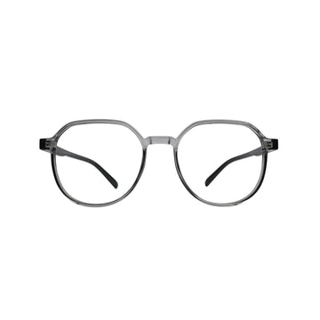 Grey Transparent Round Eyeglasses with Black Temples