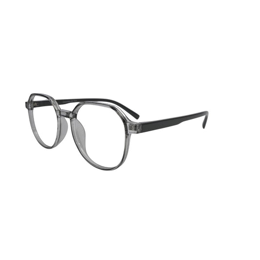 Grey Transparent Round Eyeglasses with Black Temples