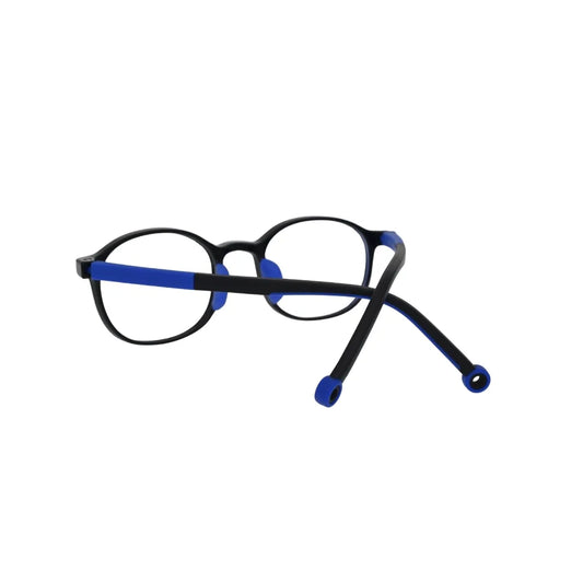 Kids Black Blue Round Eyeglasses Frame Lightweight Flexible Comfort Fit