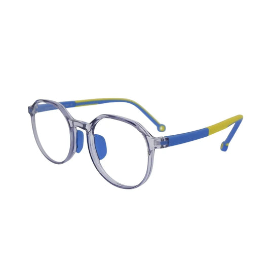 Kids Transparent Round Glasses with Blue Yellow Temples – Lightweight Flexible Frame
