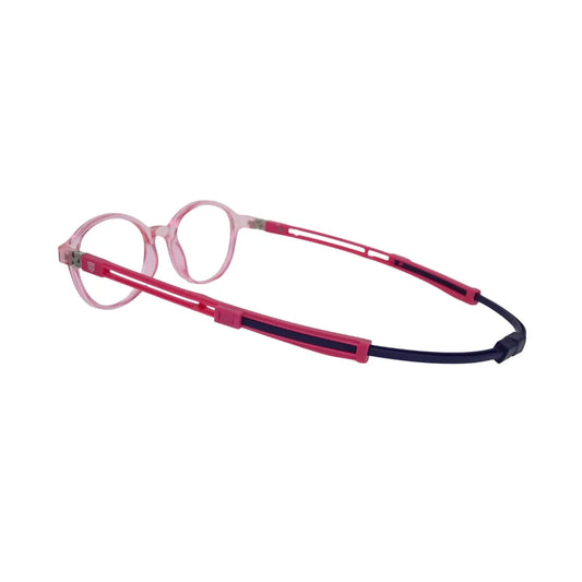Kids Pink Round Glasses with Strap Support Flexible Secure Fit Frame