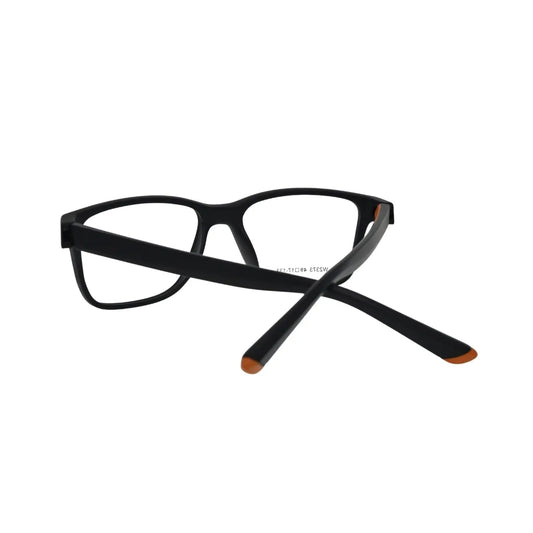 Matte Black Rectangular Eyeglasses with Warm Amber Inner Arms – Lightweight Everyday Frame