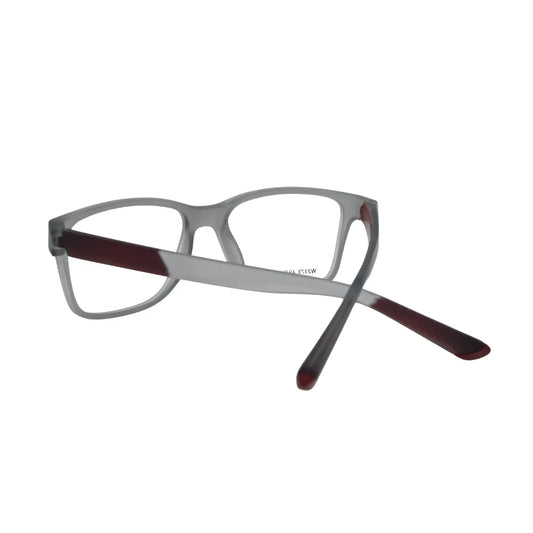 Translucent Grey Rectangular Eyeglasses with Burgundy Inner Arms – Modern Lightweight Frame