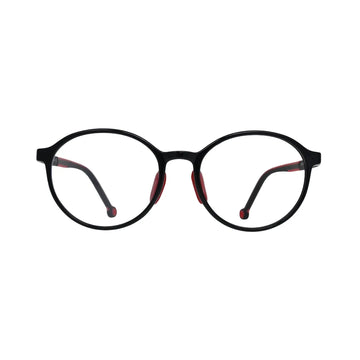 Round Black Eyeglasses Frame with Red Inner Detail