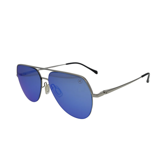 Kids Silver Flat Top Aviator Sunglasses Blue Mirror Lenses Black Tips