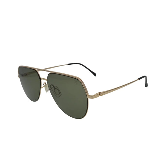 Kids Gold Flat Top Aviator Sunglasses  Dark Green Lenses Black Tips