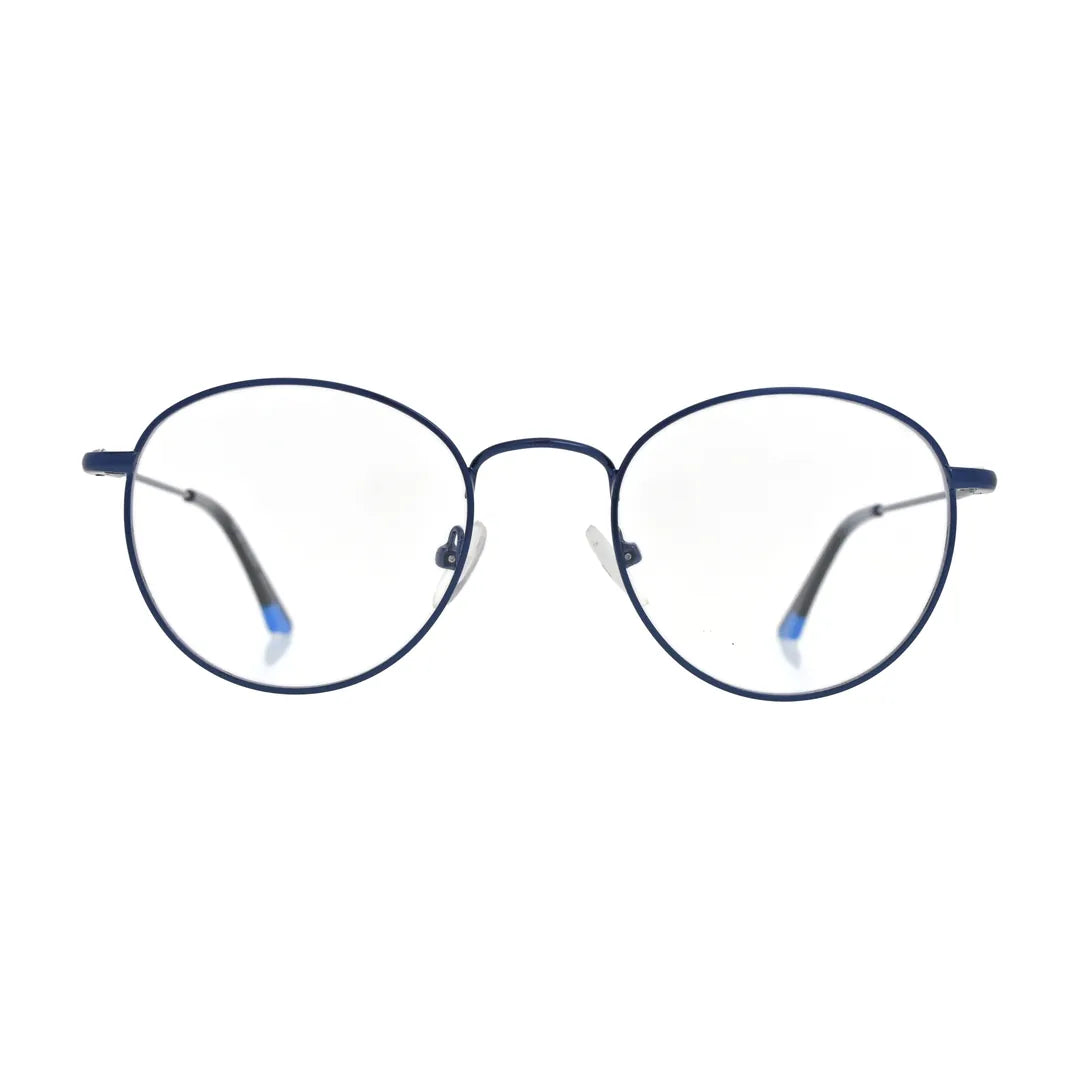 Navy blue round glasses N097 in metal, front view