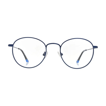 Navy blue round glasses N097 in metal, front view