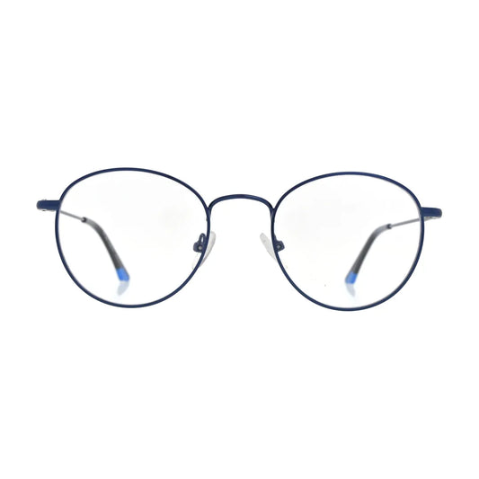 Navy blue round glasses N097 in metal, front view
