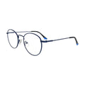 Navy blue round glasses N097, side view with blue temple tips