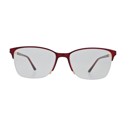 Burgundy red glasses for women N104, half rim, front view