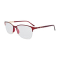 Burgundy red half rim glasses for women N104, side view with gold detail