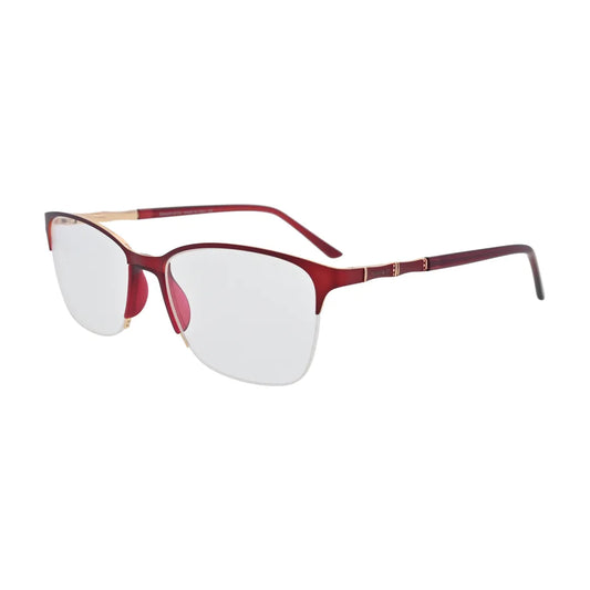 Burgundy red half rim glasses for women N104, side view with gold detail