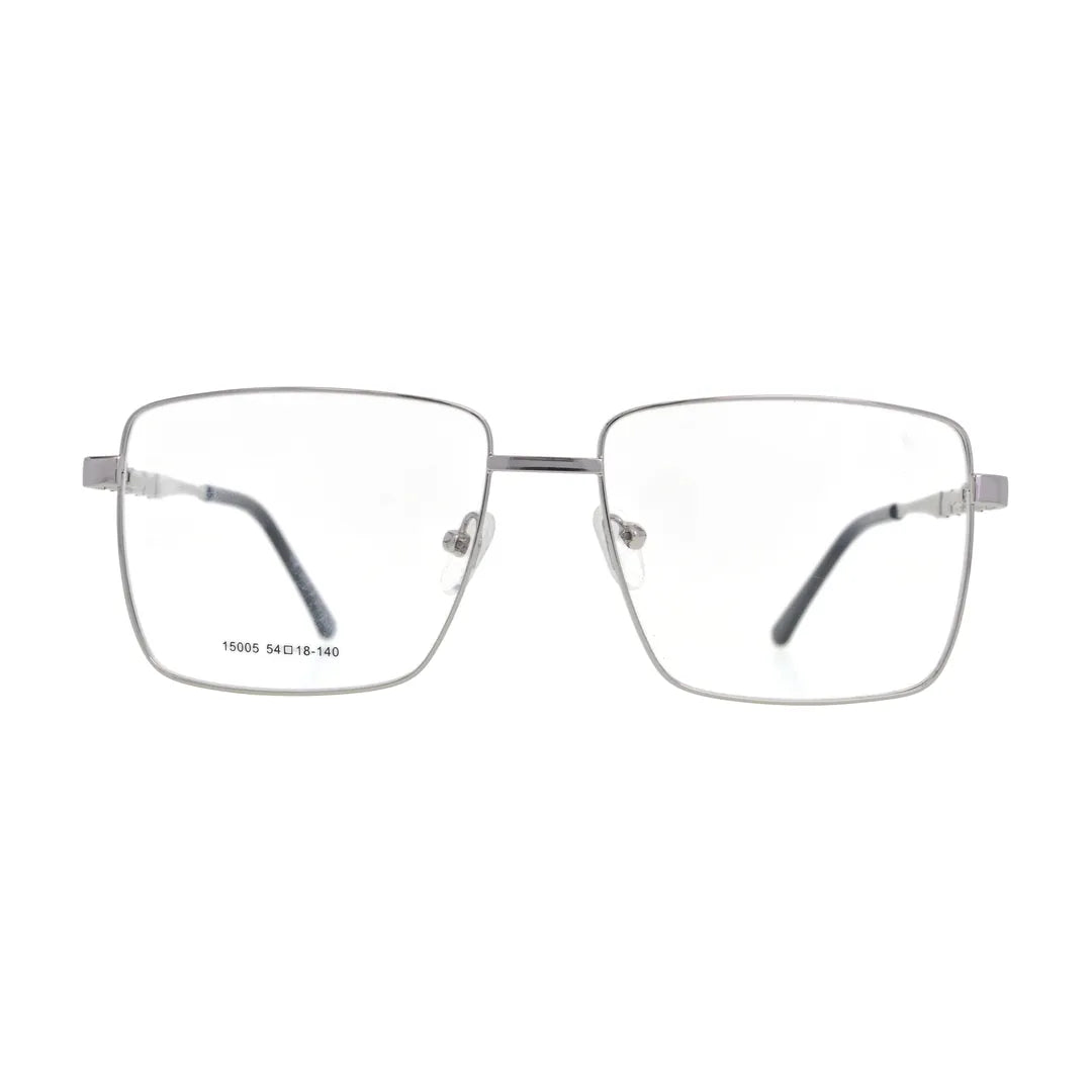 Silver rectangle glasses N086, thin metal frame, front view
