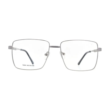 Silver rectangle glasses N086, thin metal frame, front view