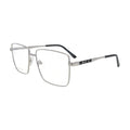Silver rectangle glasses N086, side view showing black temple inlay