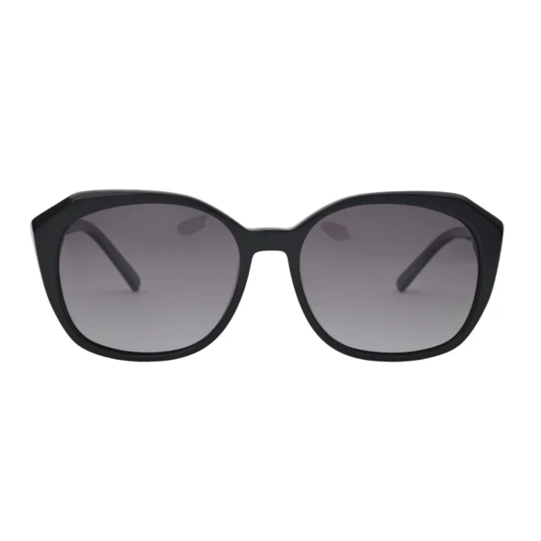Black oversized square sunglasses with grey gradient lenses front view on white background