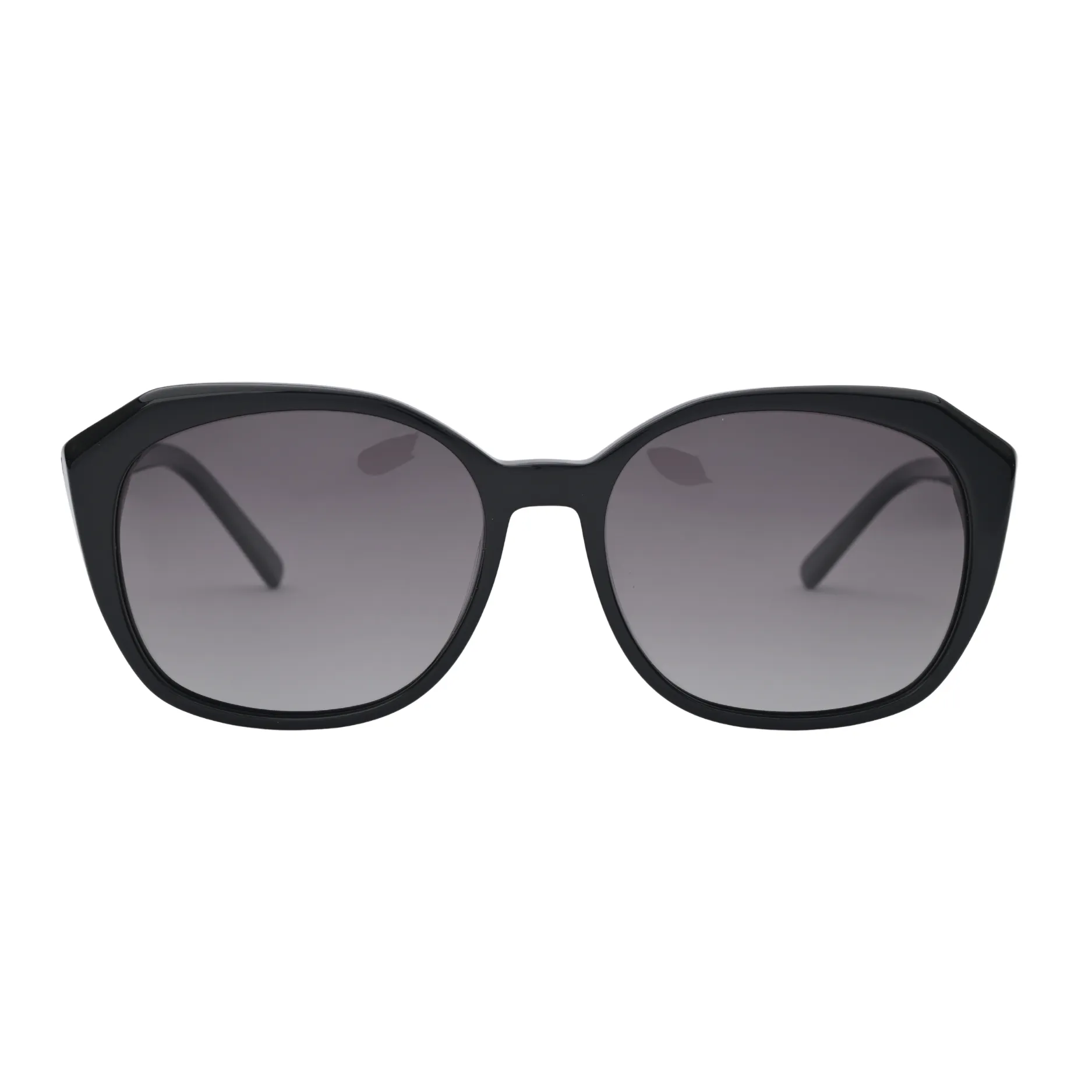 Black oversized square sunglasses with grey gradient lenses front view on white background