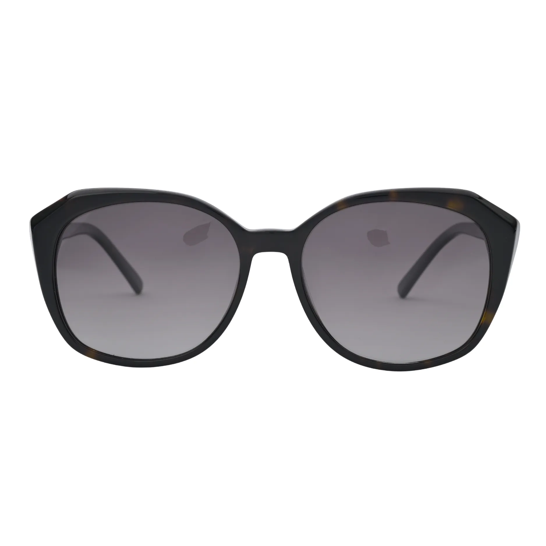 Black oversized square sunglasses with grey gradient lenses front view on white background