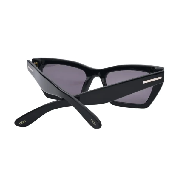 Black Rectangular Sunglasses – Back View with Crossed Temples
