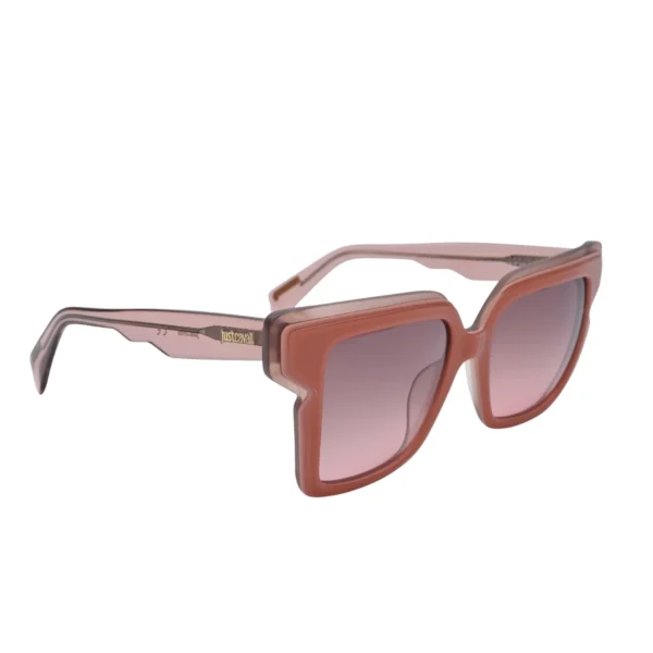 Back view of Just Cavalli oversized square sunglasses with transparent arms and pink gradient lenses