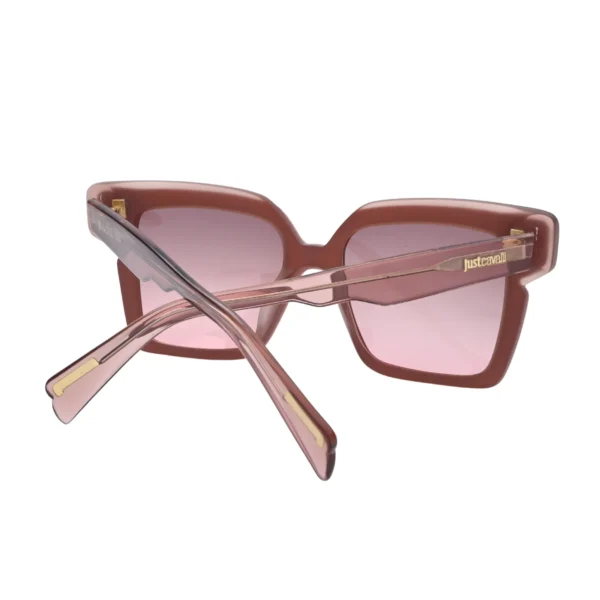 Back view of Just Cavalli oversized square sunglasses with transparent arms and pink gradient lenses