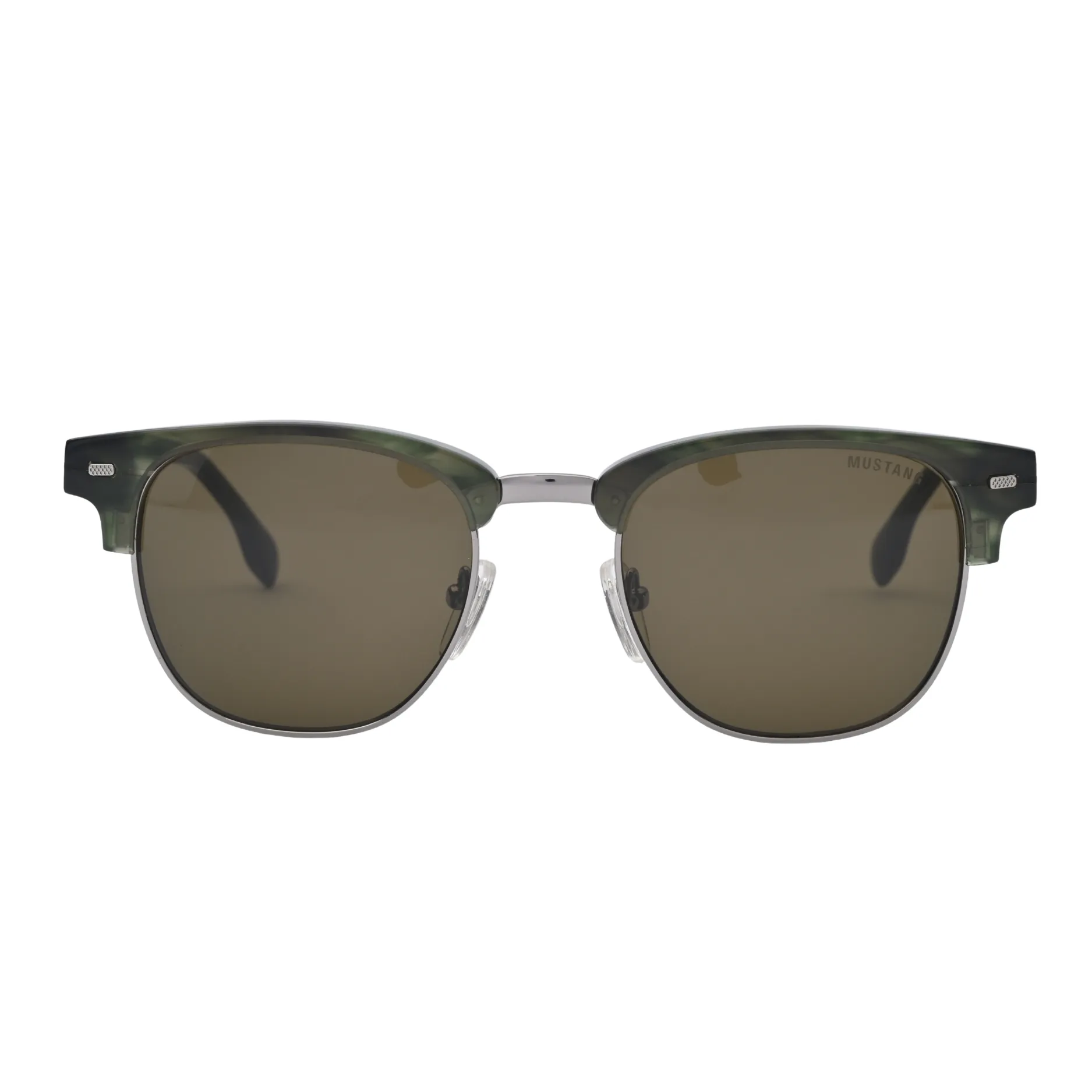 Mustang semi rimless sunglasses with green lenses front view on white background