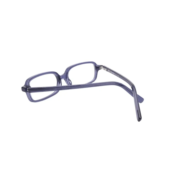 Angled view showing rectangular blue rim and temple detail (S038)